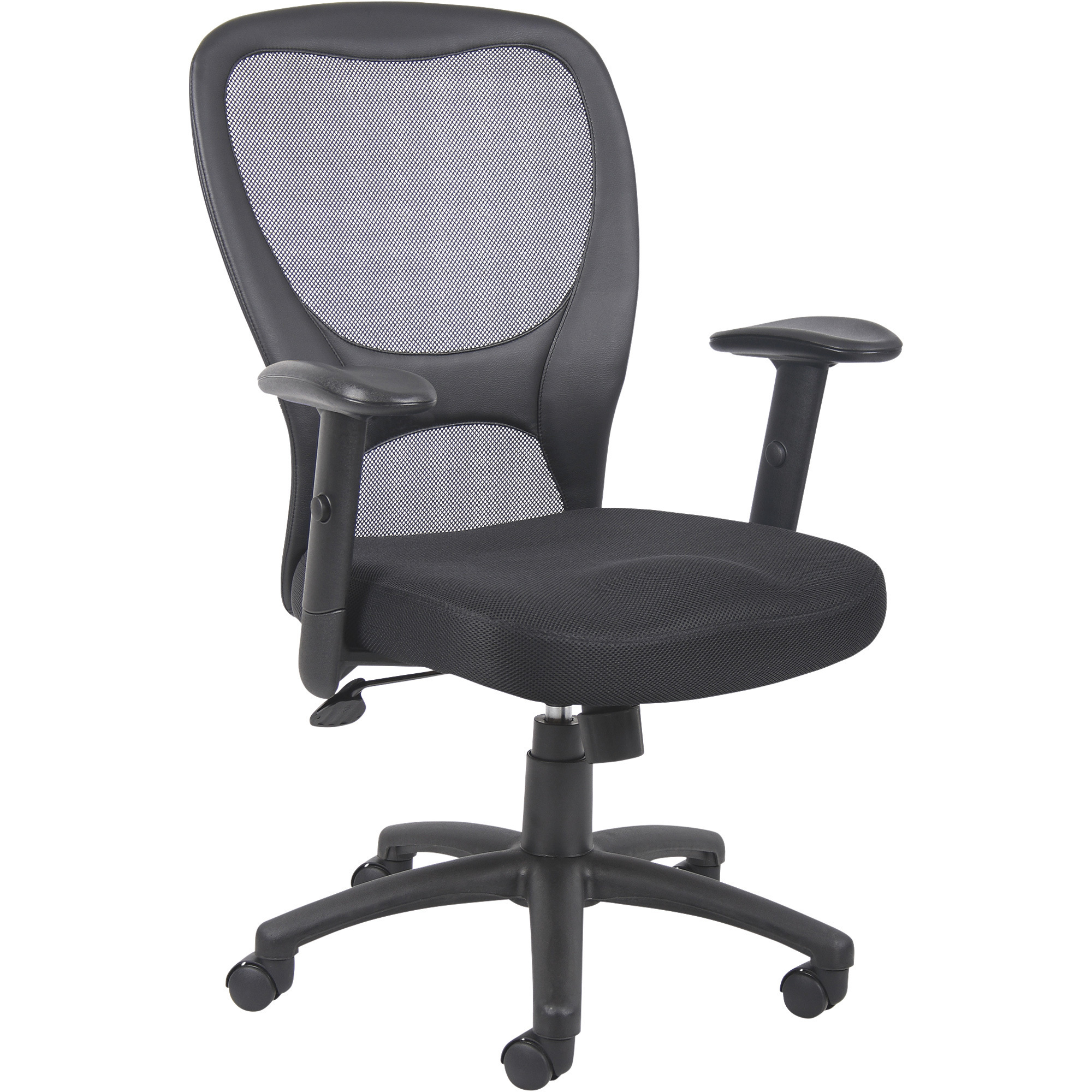 Boss Budget Mesh Chair with Adjustable Height and Arms, Black, 28in.W x 25in.D x 38 1/2-42in.H., Model# B6508